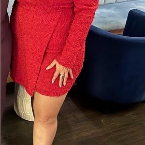 Red Textured Long Sleeve Dress